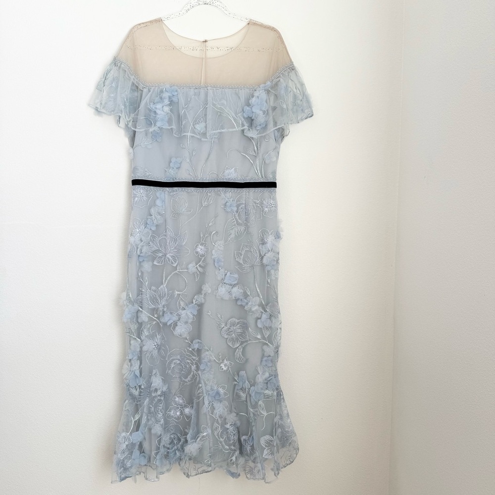 Marchesa Notte light blue floral embroidered gown Maxi dress Party Wedding Sz 16 - Picture 3 of 11